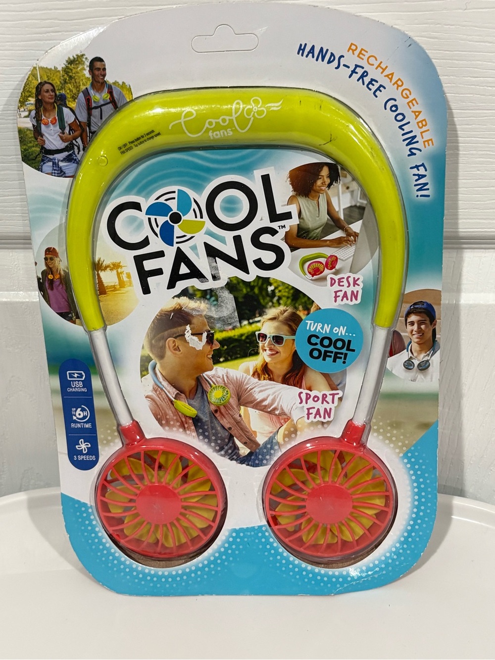Cool Fans Rechargeable Hands-Free Neck Fan - Green and Pink